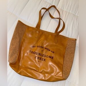 “The Book Woman of Troublesome Creek” Tan Cork Detail Large Tote Bag